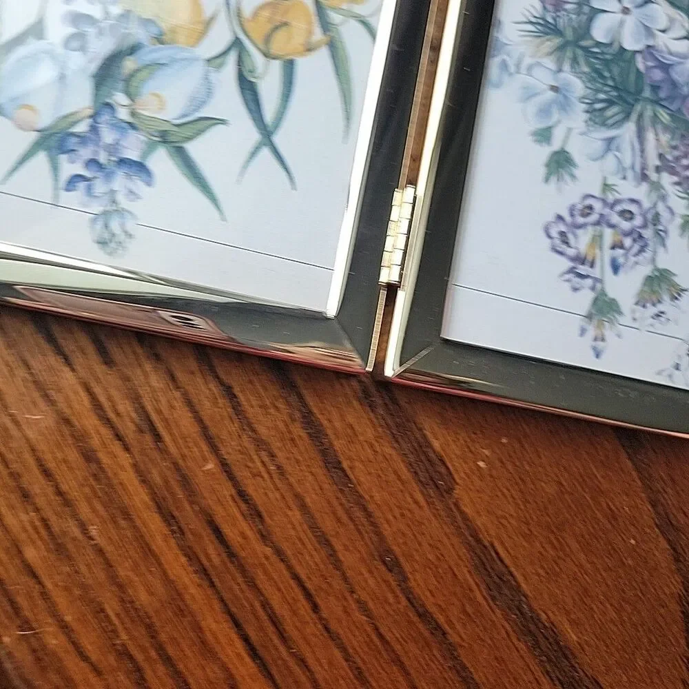 Silver Metal Double Hinged 5”x7” Picture Frame Black Velvet back 